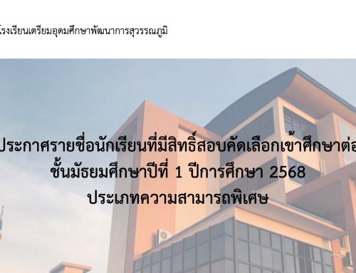 ประกาศรายชื่อนักเรียนที่มีสิทธิ์สอบคัดเลือกเข้าศึกษาต่อ ชั้นมัธยมศึกษาปีที่ 1 ปีการศึกษา 2568 ประเภทความสามารถพิเศษ